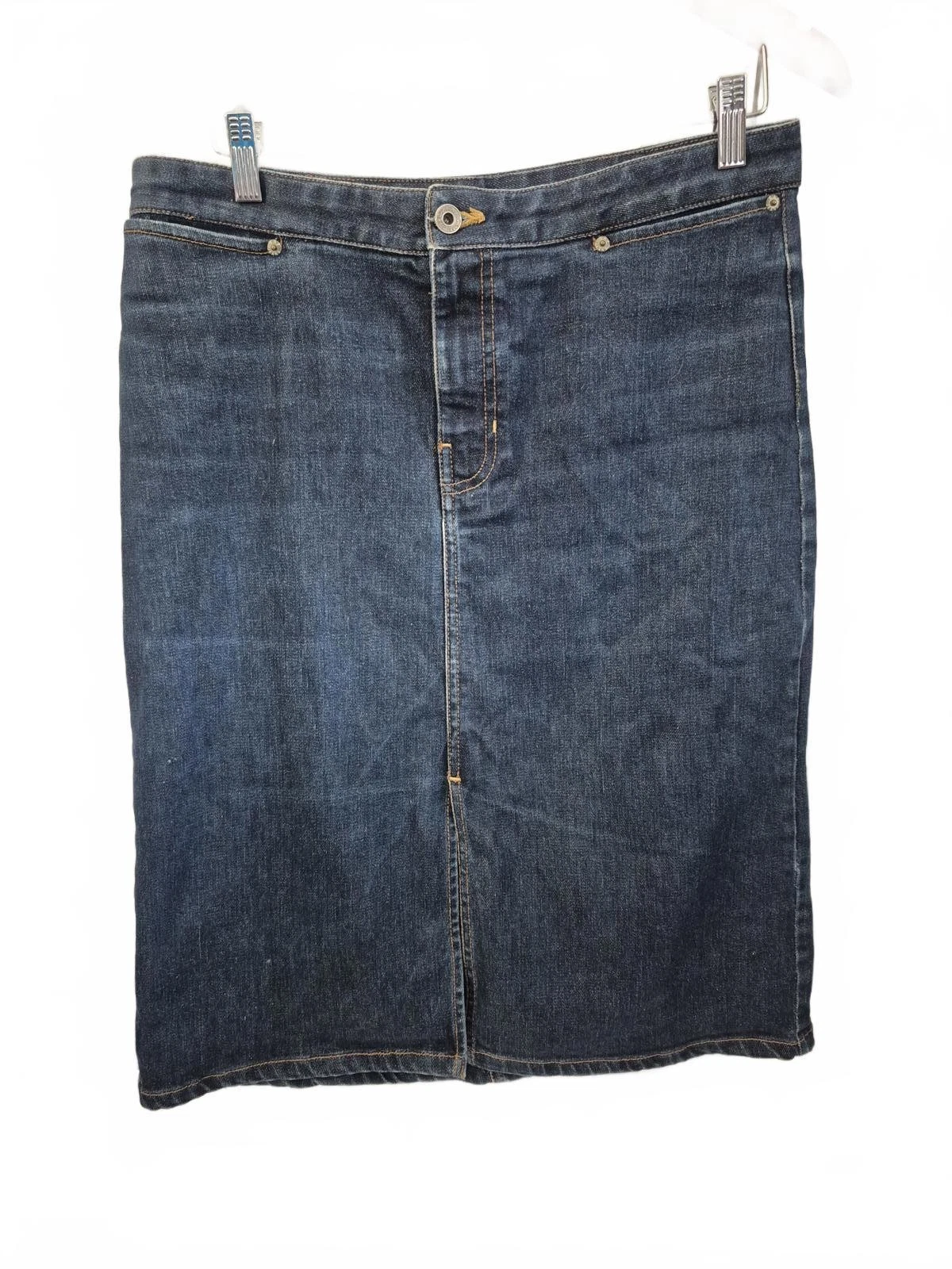 Gap Stretch Ladies Pencil Straight Denim Skirt Knee Length Front Slit Cotton