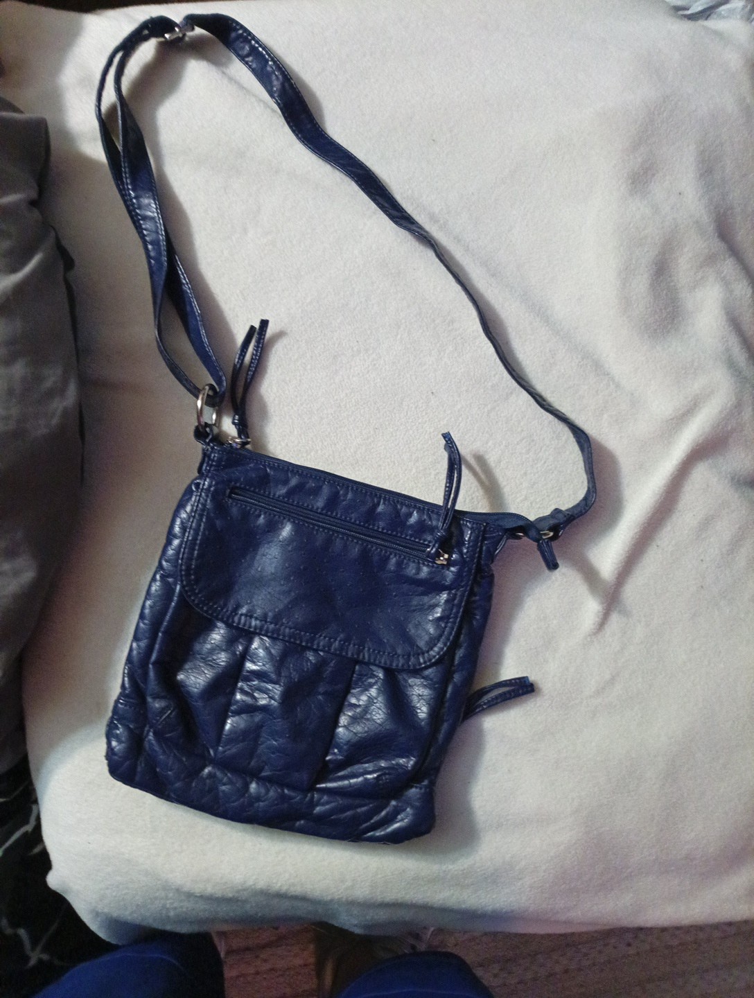 navy blue leather purse