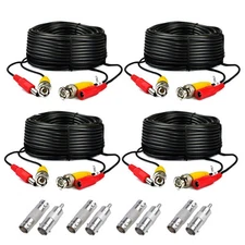 4-Pack 125ft Black Pre-Made All-in-One BNC Male to Video and Power... 