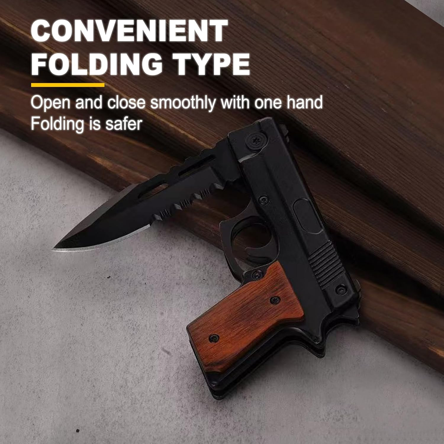 Pocket Knife, Folding Knife, Collectable Knife, Cool Gadgets (Black-Wood 2.0)