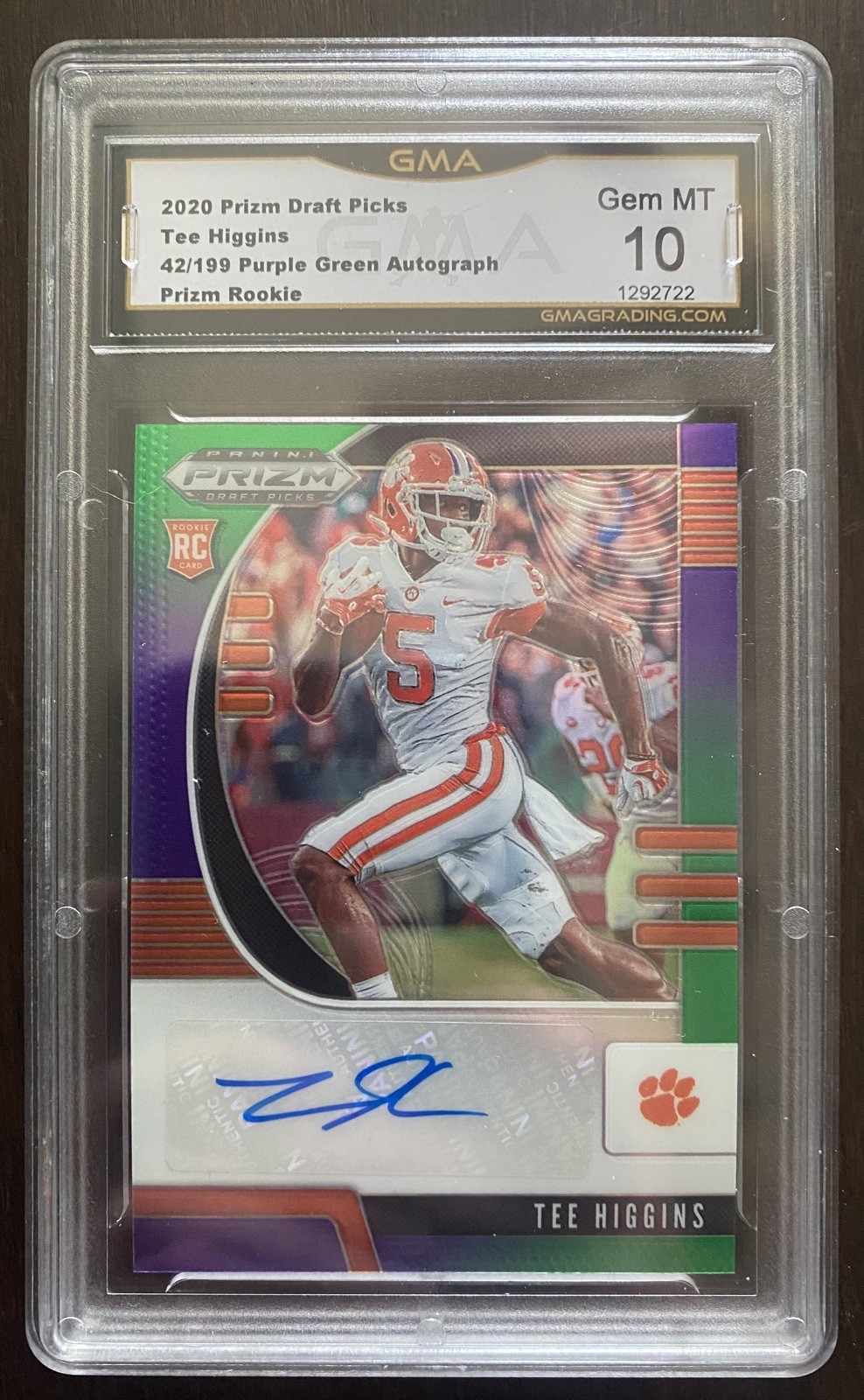 2020 Panini Prizm Draft Picks Tee Higgins RC Auto Purple Green /199 Gem Mint 10