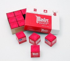 Master RED Pool Billiard Cue Q Stick Chalk Doz. Box 12-Pack 1 Dozen 12 ct.