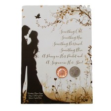 English Wedding Coins Penny for His Pocket Sixpence for Her Shoe Wedding Card TD