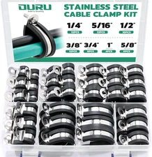 68PCS Cable Clamps Assortment Kit,7 Sizes Stainless Steel Rubber Coated Cushione