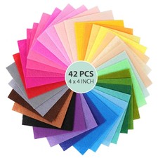 42 PCS 4x4 Inch 1mm Thick Assorted Color Soft Felt Fabric Sheets Craft Sewing