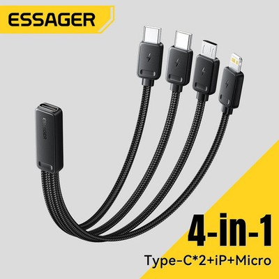 Essager 4-in-1 Fast Charging Cable Travel Type C Female To Multi USB Type C Wire