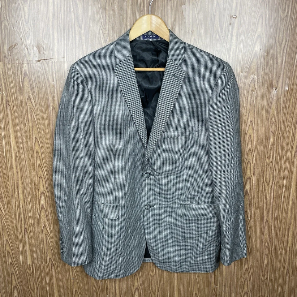 Adolfo Sport Coat Mens 40R Gray Multicolor Houndstooth Polyester Double Vented - Image 2 of 4