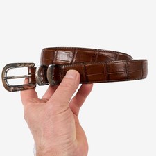 Onyx By Brighton 19407 Leather Belt Silver Brown Croc Embossed Men's Size 40