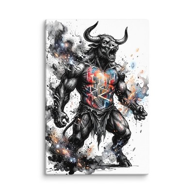 Surreal Minotaur Labyrinth Ink Art Canvas - Fantasy Portrait Print