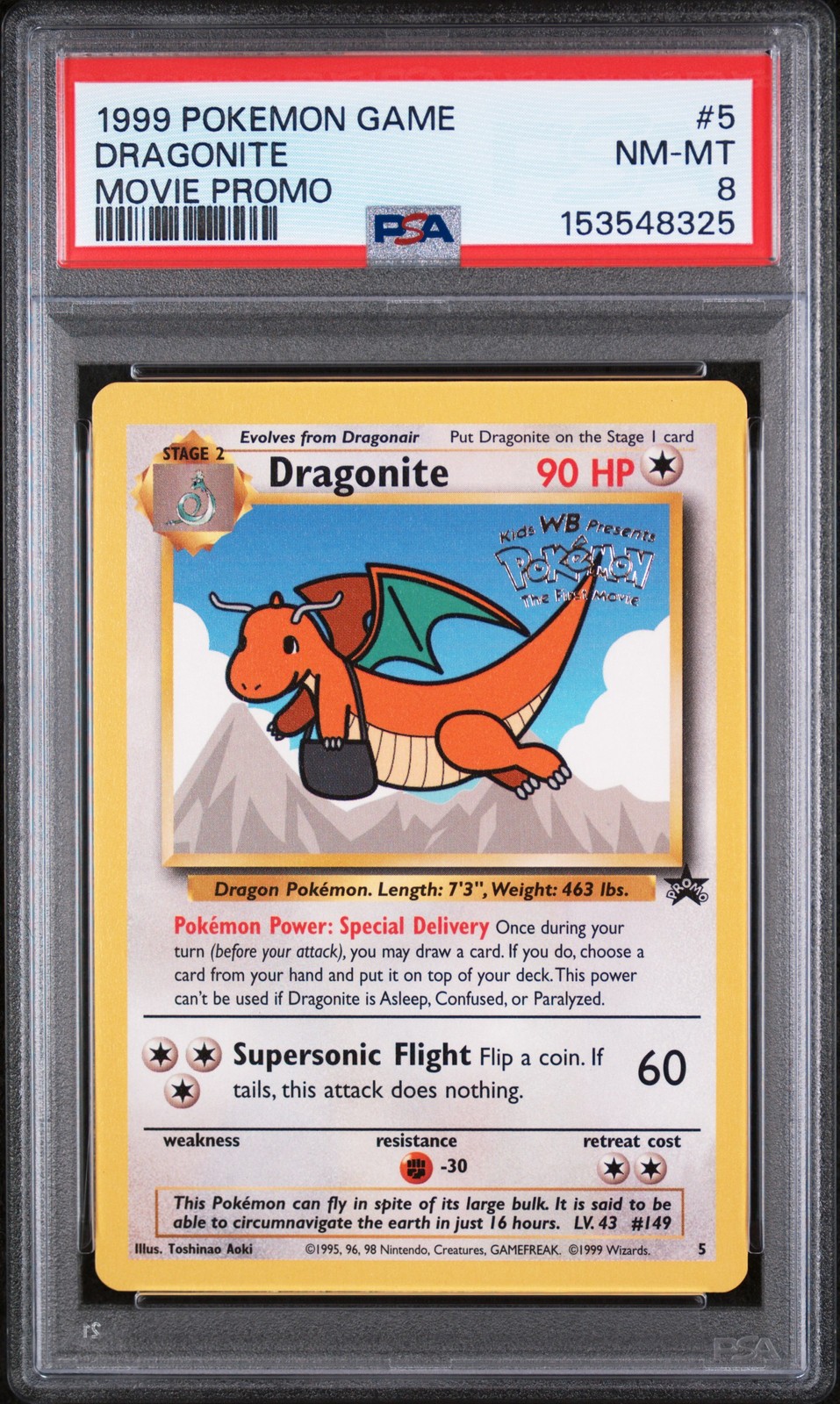 1999 POKEMON GAME MOVIE PROMO #5 DRAGONITE PSA 8