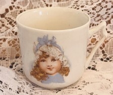 Victorian Era Children  s Porcelain Teacup W/Transferware Of Child