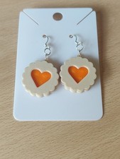 Heart Biscuit Dangle Drop Earrings Love Heart Earrings Handmade Jewelry Gift New
