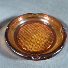 Vintage MCM Amber Glass Ashtray Cigar or Cigarette 4 Slots 8 in W X 1 in T