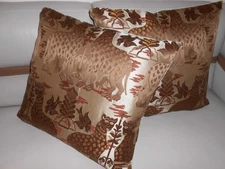 Luigi Bevilacqua fabric pillows Fiere brocatelle leopards brown gold new PAIR