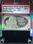 USSC The Buccaneers Only 1500 Minted 1 Troy Oz. .999 Fine Silver Bar 1974 NSBC-A
