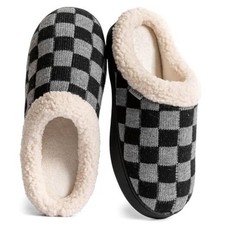 Mens Womens Slippers Classic Plaid Winter 13-14 Women/11-12 Men Grey Black