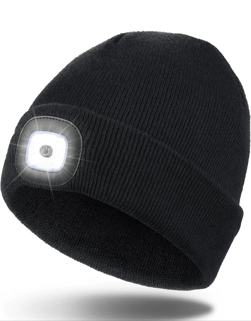 New! Black Ribbed Knit LED Head Light Rechargeable Beanie Unisex