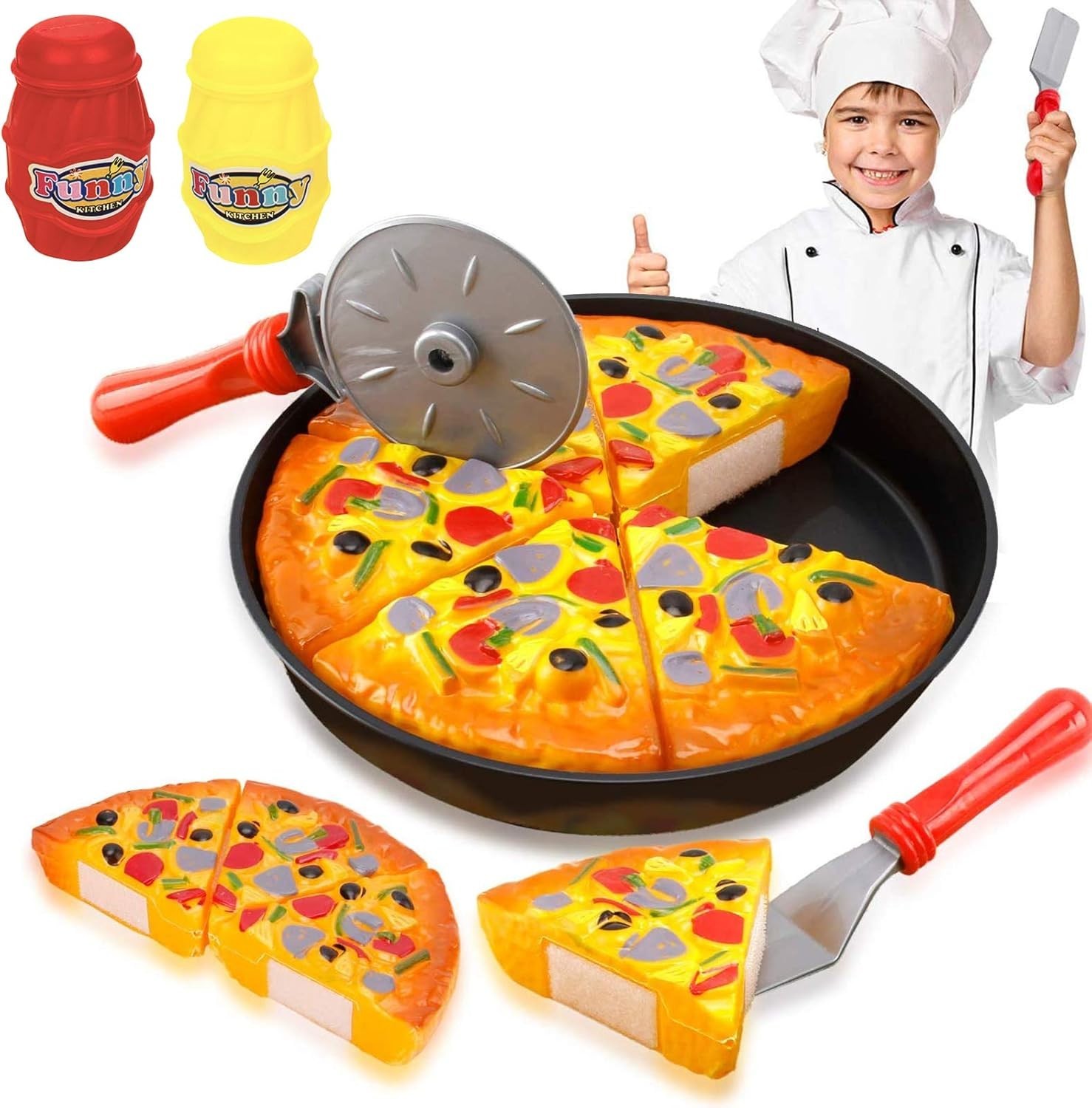 11 PCS Pizza Party Toy Play Set for Kids, Pizza Pie Pretend Play Food - Slice...