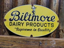 VINTAGE BILTMORE PORCELAIN SIGN ASHEVILLE NC DAIRY FARM ICE CREAM CREAMERY MILK