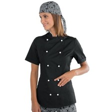 ISACCO Women's LADY CHEF Polyester Cotton Half Sleeve Jacket Black  White 