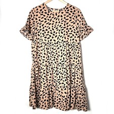 SHEIN brown and black polkadot baby doll style dress size small S B197