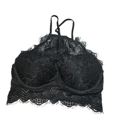 PINK Victorias Secret Bralette Small AA-C Black Lace Halter Push up Underwire