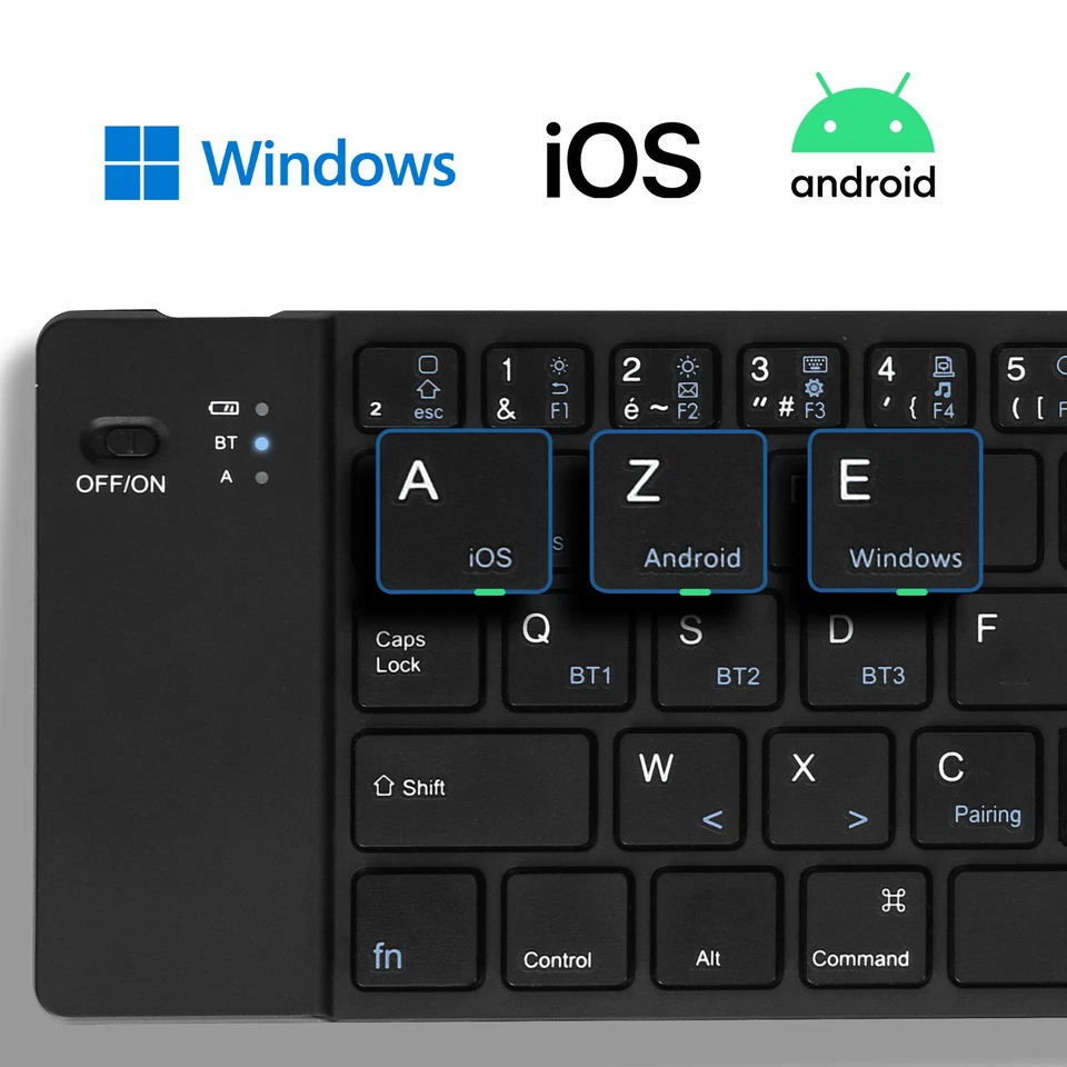 Mini Clavier Bluetooth AZERTY, Android, iOS et Windows, Support inclus - Photo 3/4