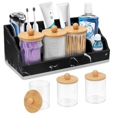 Bathroom Counter Organizer, Black Marble Toothbrush Holders for Bathrooms Org...
