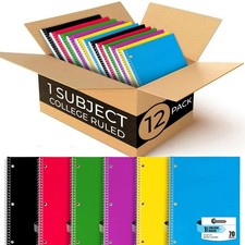 Spiral Notebook, 12 Pack, 1 Subject, College Ruled, 70 Sheets, 8 x 10-1/2", 3...
