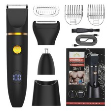Electric Body Hair Trimmer - Wet/Dry Shaver Groomer, Replaceable Blade Heads