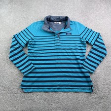 LL Bean Womens Sweatshirt Medium Blue Stripes Soft Cotton Rugby Henley Preppy