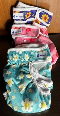 New 3 Pack Pet Soft Female Reusable Dog Diapers - Cute Colors - Flowers - Sz M