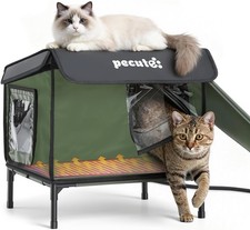 Heated Outdoor Cat House with Heating Pad - Weatherproof Insulated Winter She...