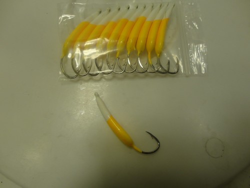 Plantillas rockeras de pesca en hielo, 1/4 oz., amarillas/blancas, 10 unidades (nuevas otras)