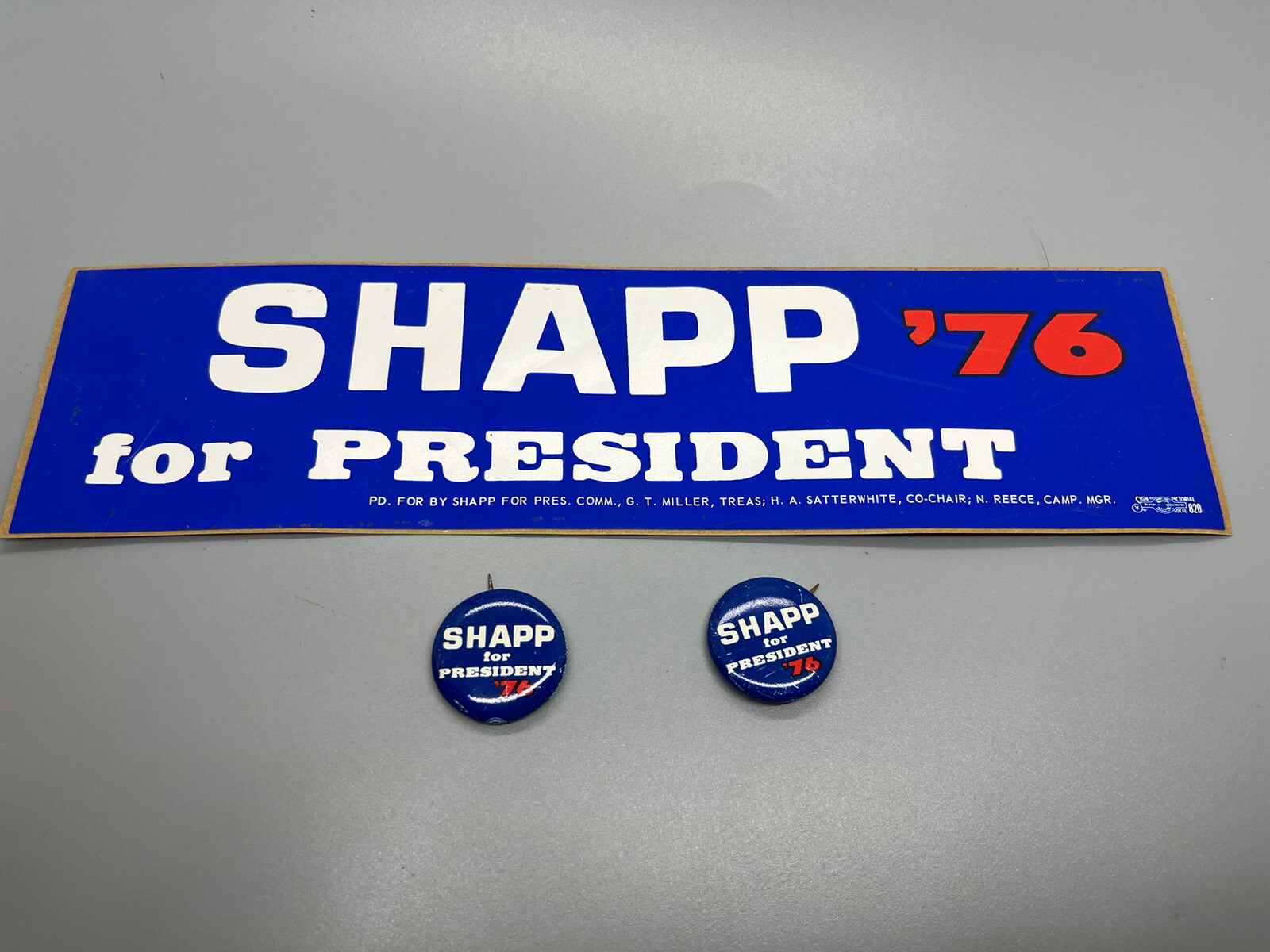 Milton Shapp for president 1976 bumper sticker and two pins historic cool!
