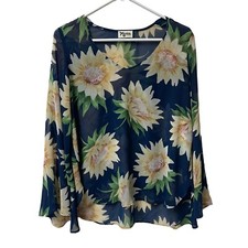 Show Me Your MuMu Hippie Dippie V Neck Sunflower Dreams Navy Sheer Blouse XS