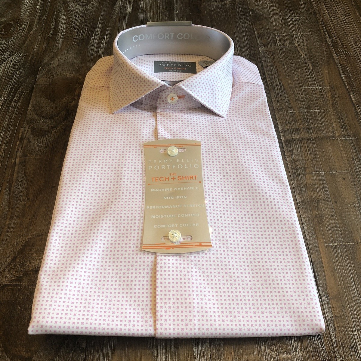 Perry Ellis Portfolio Tech Dress Shirt Comfort Collar Pink