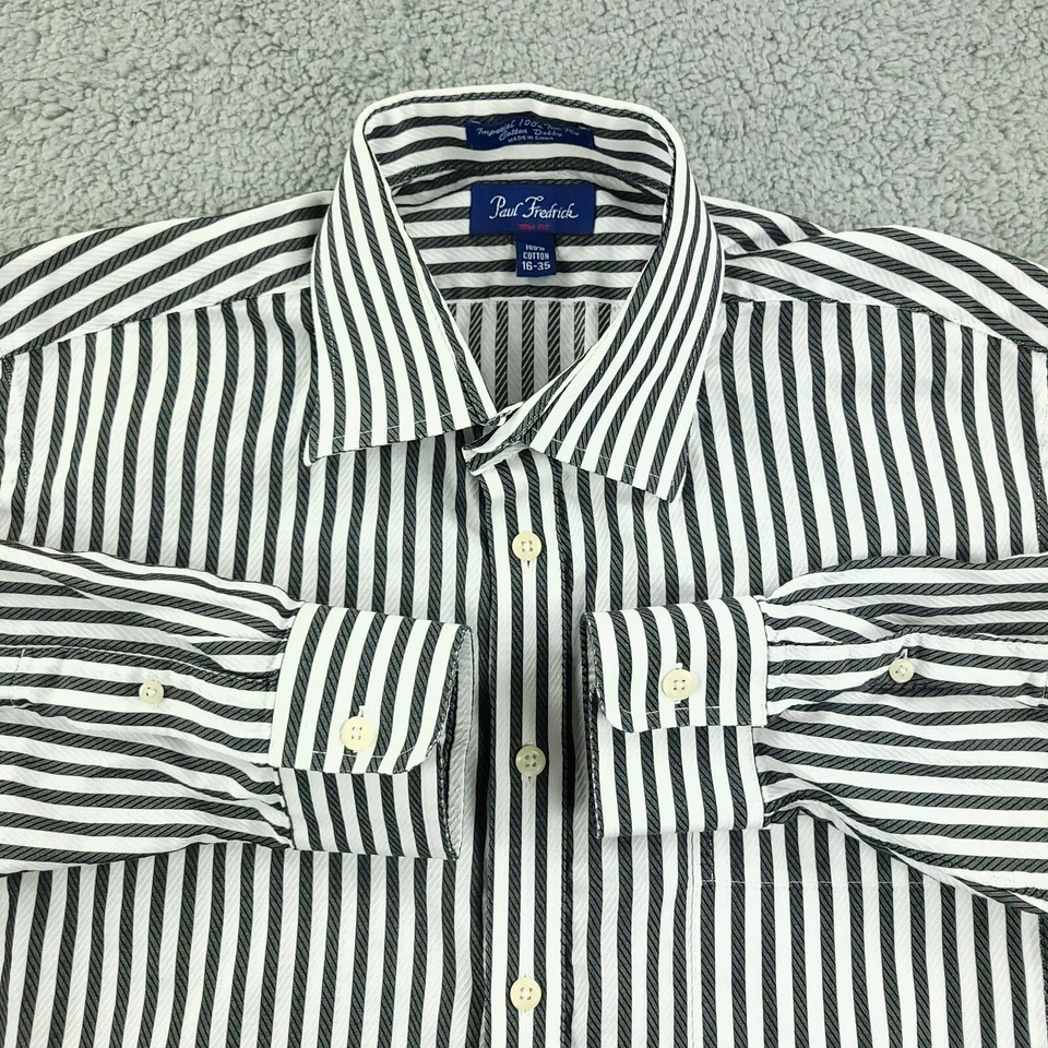 Camisa Paul Fredrick Hombres 16 Blanca Negra Rayas Ajuste Negocios Oficina Informal Foto 2 de 4