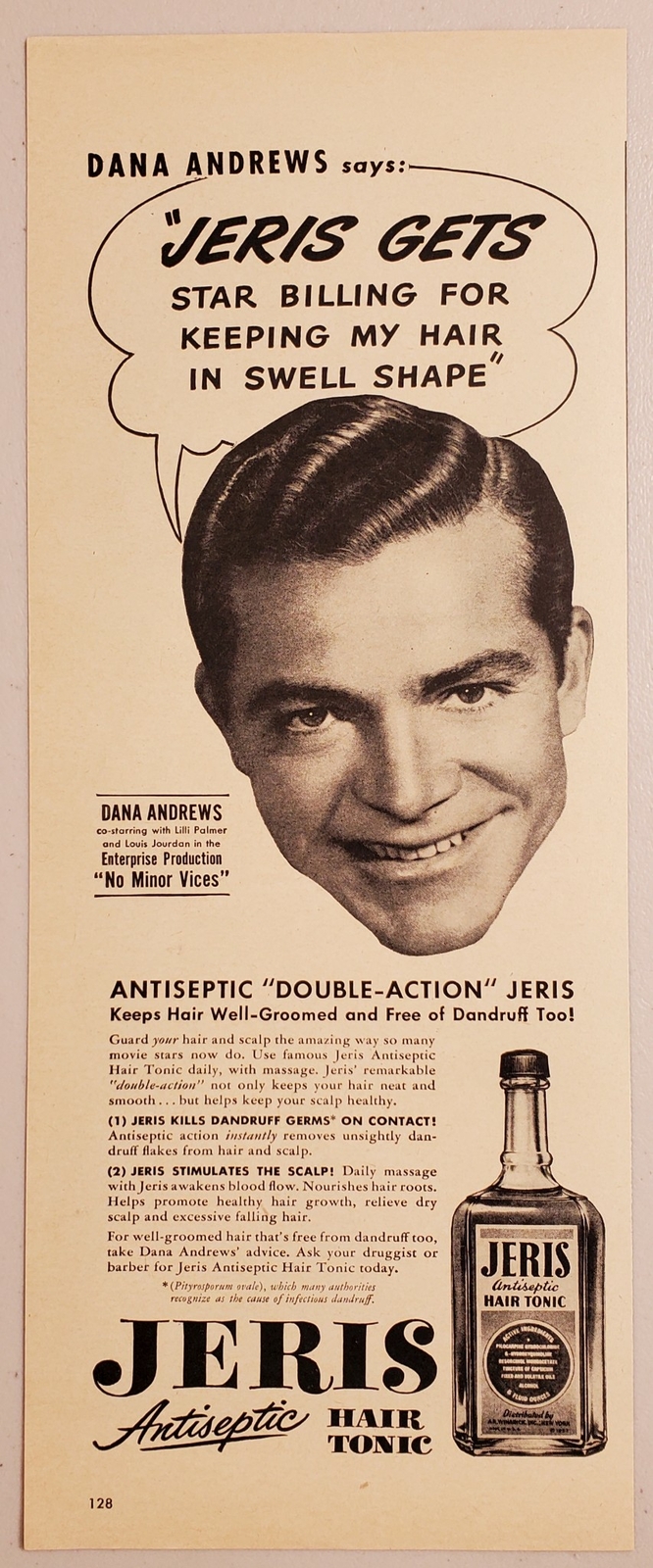 1940's Print Ad Jeris Antiseptic Hair Tonic Actor Dana Andrews | eBay