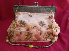 VINTAGE SHAKEEL'S CONCEPTS HAND CRAFTED ELEGANT SATIN BEADED  HAND BAG