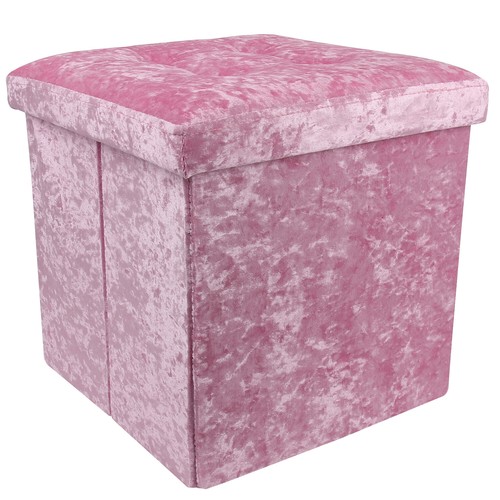 Crushed Velvet Ottoman Foot Stool Storage Box Furniture Seat Rest Cube Foldable - Picture 6 of 7