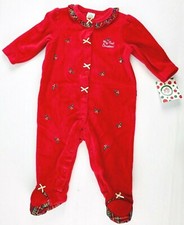 Little Me My First Christmas Footed One-Piece Girls 6 Months Red Velour Ruffles