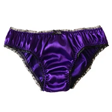 Indigo Satin Frilly Sissy Panties Bikini Knicker Underwear Size 6-20