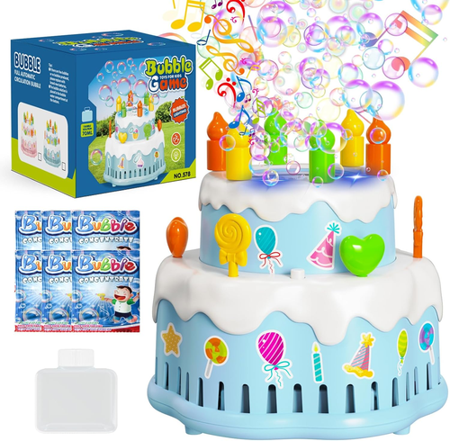 Birthday Cake Bubble Machine, Automatic Bubble Blower for Kids Boys Girls 10000+