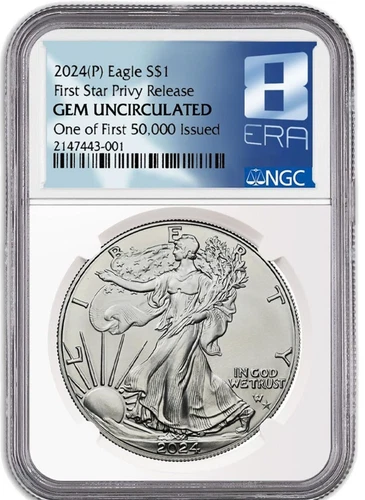 2024 (P) American Silver Eagle Star Privy 1 Oz NGC Gem UNC One of First 50,0000