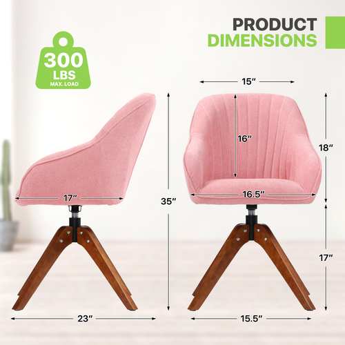 Pink Accent Chair 360° Swivel Fabric Upholstered Armchair Home Office,2 Piece - Picture 3 of 11