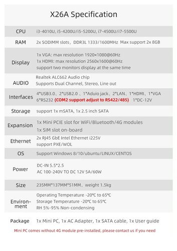 Mini Industrial PC Fanless Dual LAN 6*COM 4G LTE Core i5 4005 5200 2955U Linux - Picture 7 of 21