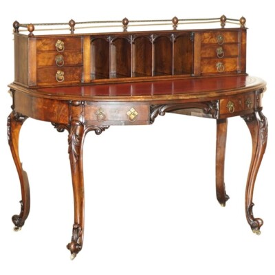 ANTIKER UM 1850 PATRICK BEAKEY DUBLIN OCHSENBLUT LEDER DEMI LUNE GALERIE SCHREIBTISCH