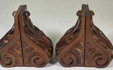 4 VTG Wooden Hand Carved Bookends -  2 Sets Italian