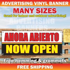 AHORA ABIERTO NOW OPEN Advertising Banner Vinyl Mesh Sign Welcome Bienvenidas